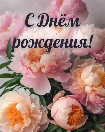 Красивая открытка с днём рождения с пионами: пионы, надпись «С Днём рождения!»