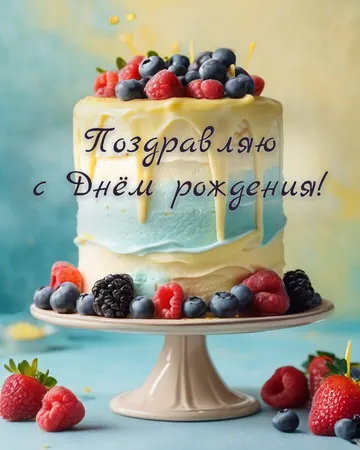 Красивая открытка с днём рождения с тортом: праздничный торт, надпись «Поздравляю с Днём рождения!»
