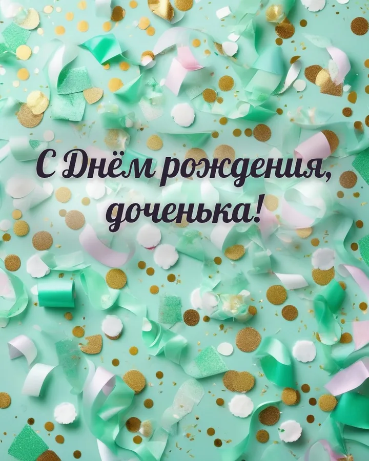 Открытка с днём рождения дочери с конфетти: конфетти, надпись «С Днём рождения, доченька!»