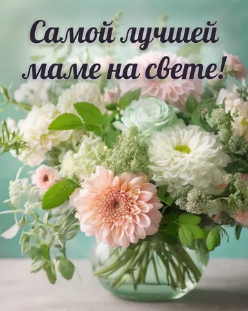 Открытка с днём рождения маме с букетом цветов: букет цветов, надпись «Самой лучшей маме на свете!»