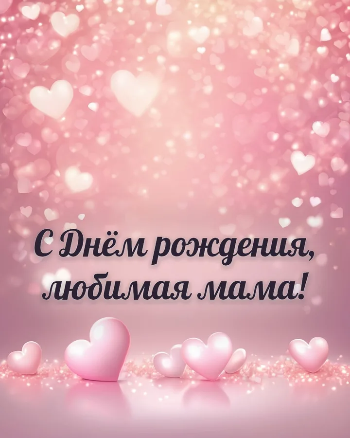 Открытка с днём рождения маме с сердечками: сердечки, надпись «С Днём рождения, любимая мама!»
